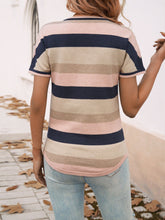 Devine Color Block V-Neck Short Sleeve Knit Top OutfitFlow